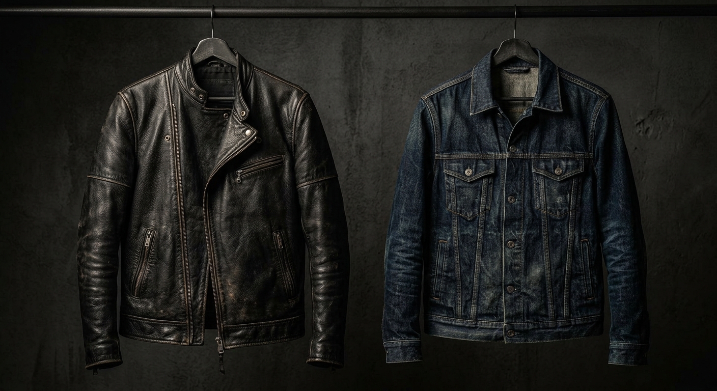 Leather and denim jackets